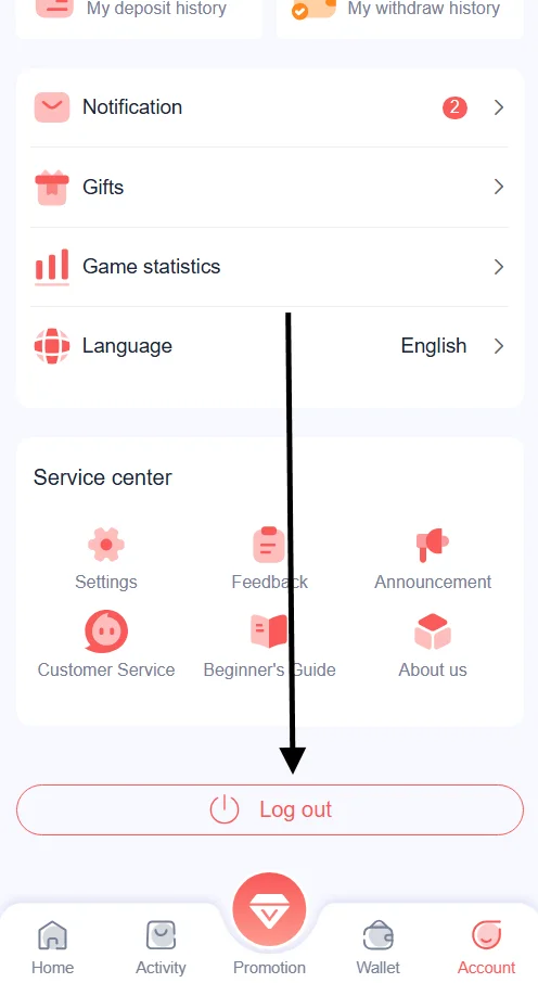 Click the log out button